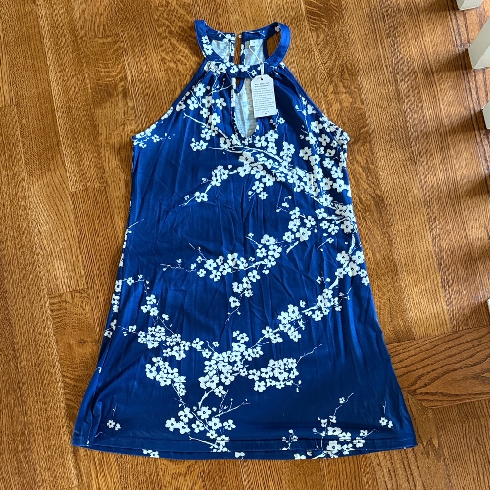 Floral Halter Dress in Blue and White